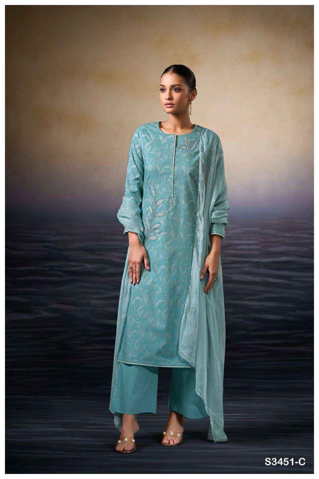 Ganga Kaczie 3451 Cotton Dress Material 4 pcs Catalogue
