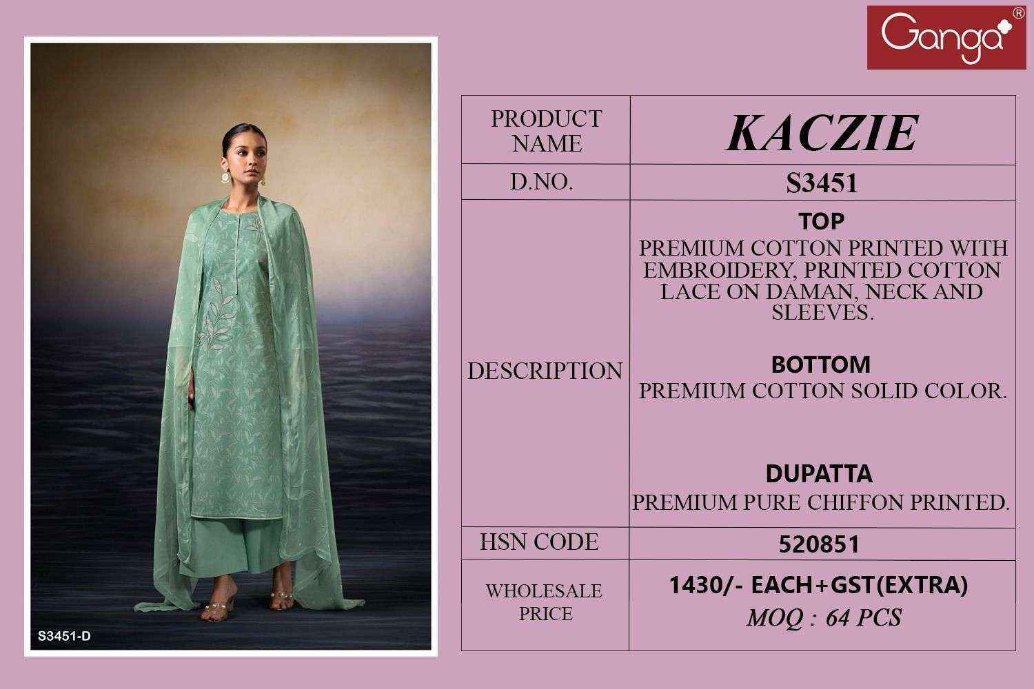 Ganga Kaczie 3451 Cotton Dress Material 4 pcs Catalogue