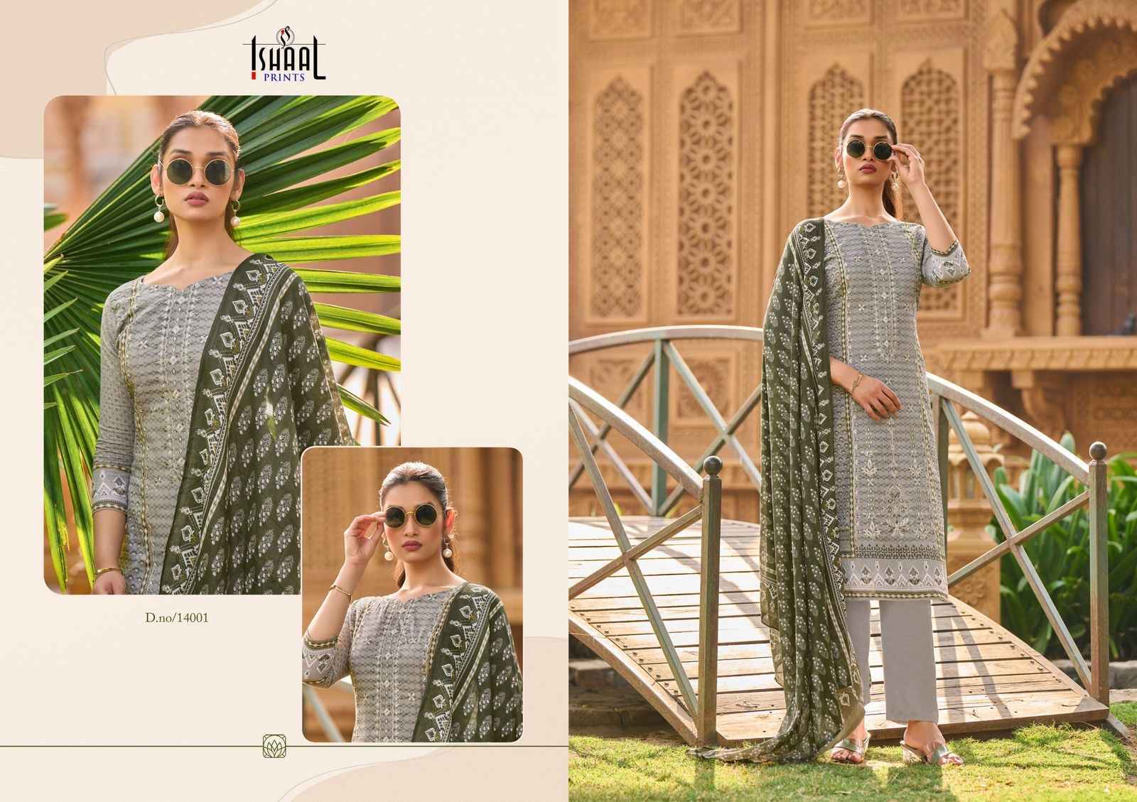 Ishaal Embroidered Vol 14 Lawn Cotton Dress Material 10 pcs Catalogue