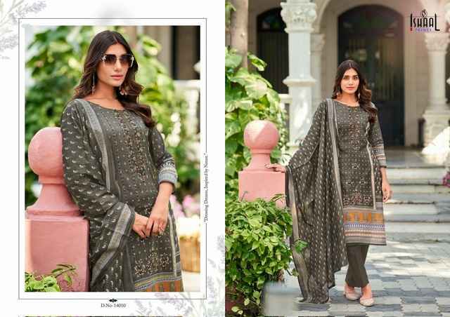 Ishaal Embroidered Vol 14 Lawn Cotton Dress Material 10 pcs Catalogue