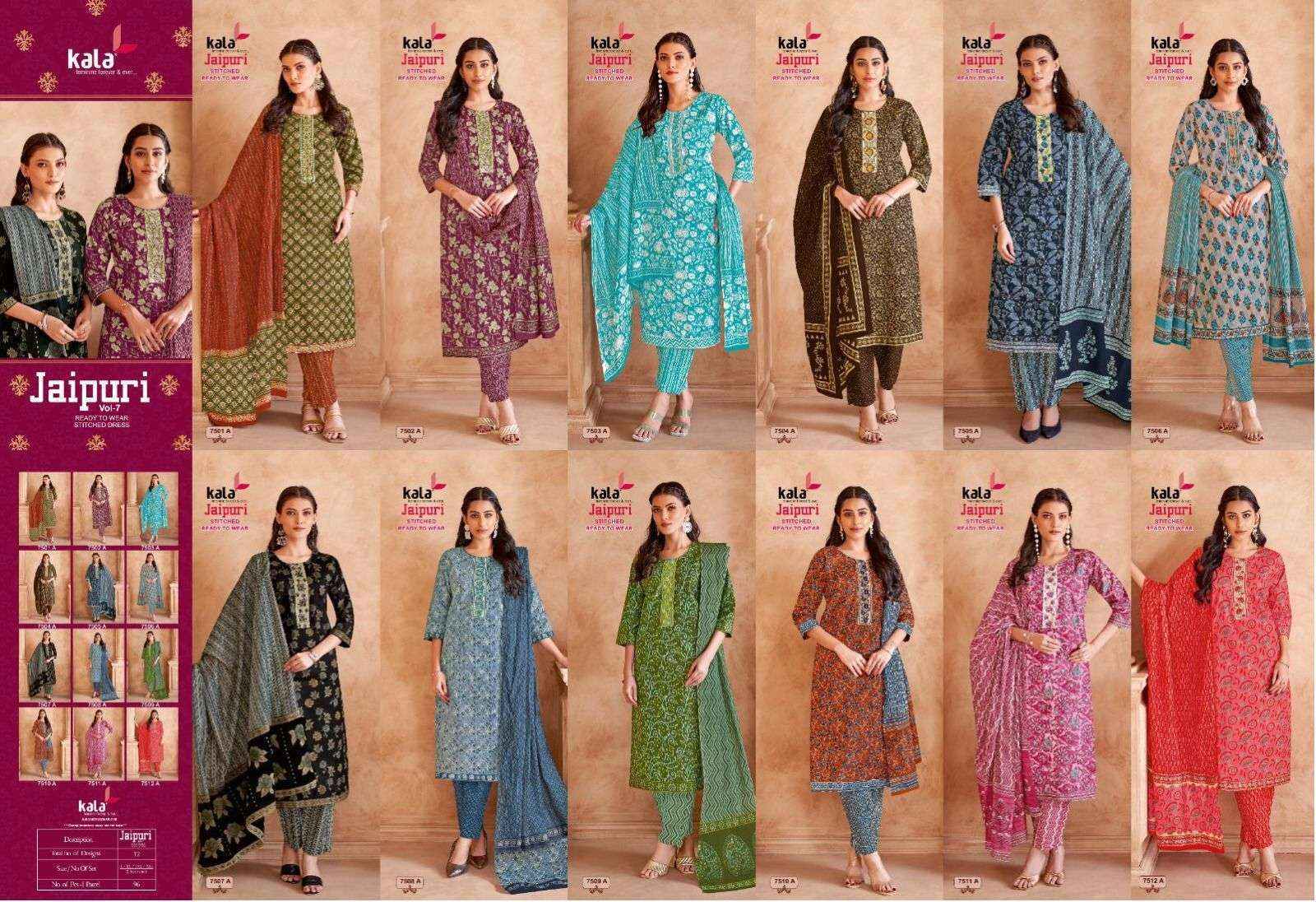 Kala Jaipuri Vol-7 Readymade Cotton Dress (12 Pc Catalogue)