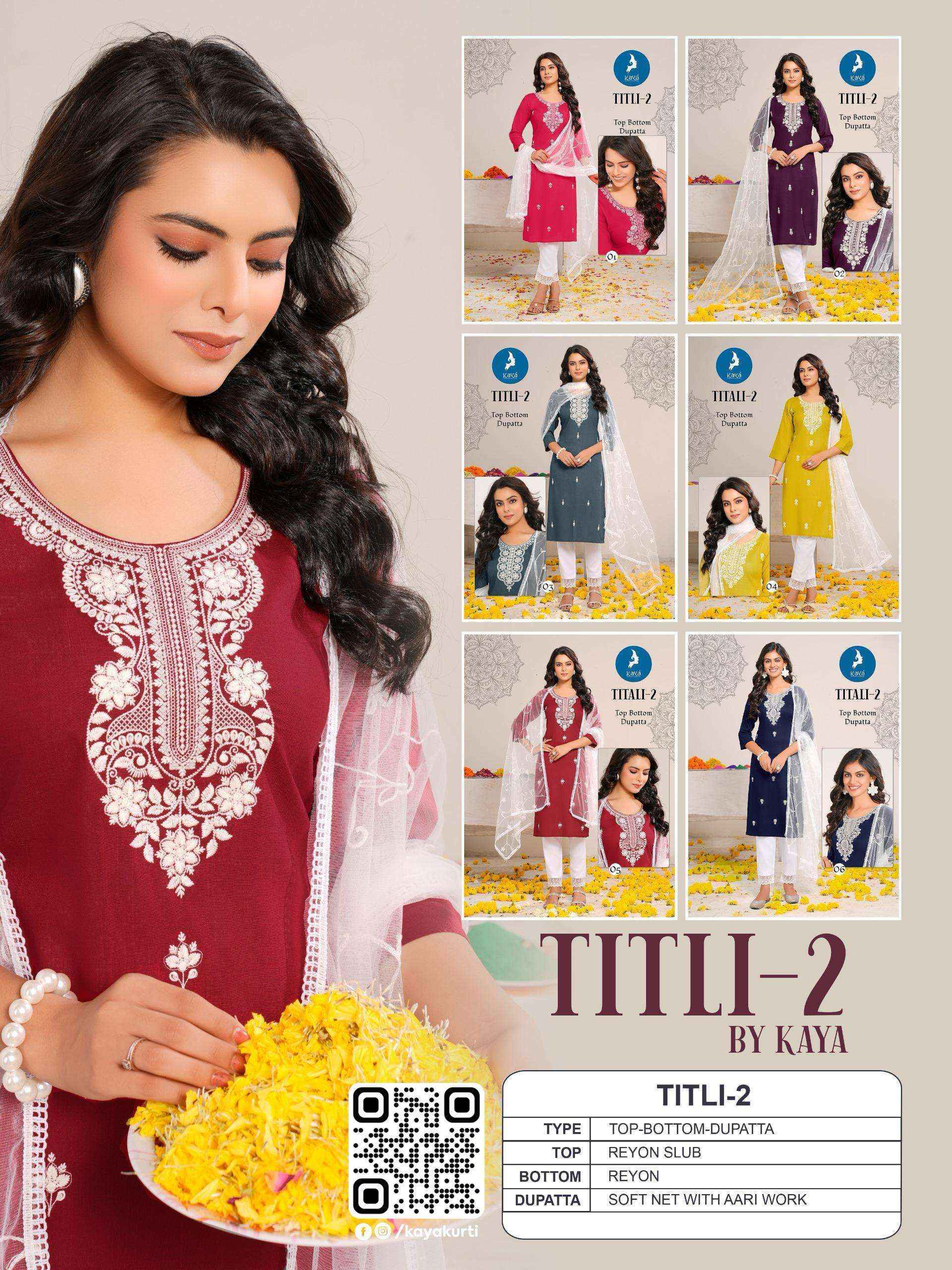 Kaya Titli Vol-2 Rayon Readymade Suit (6 pcs Catalogue)