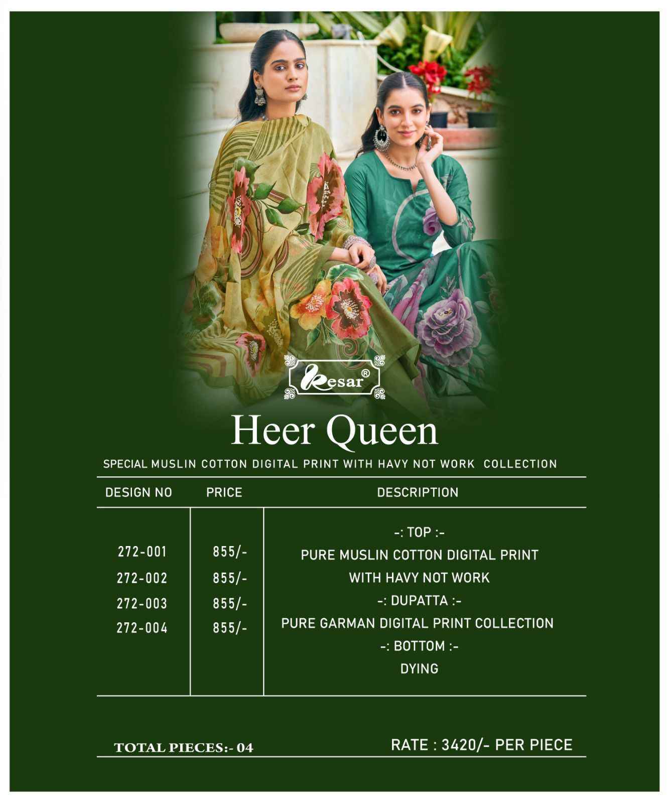 Kesar Heer Queen Musline Dress Material 4 pcs Catalogue