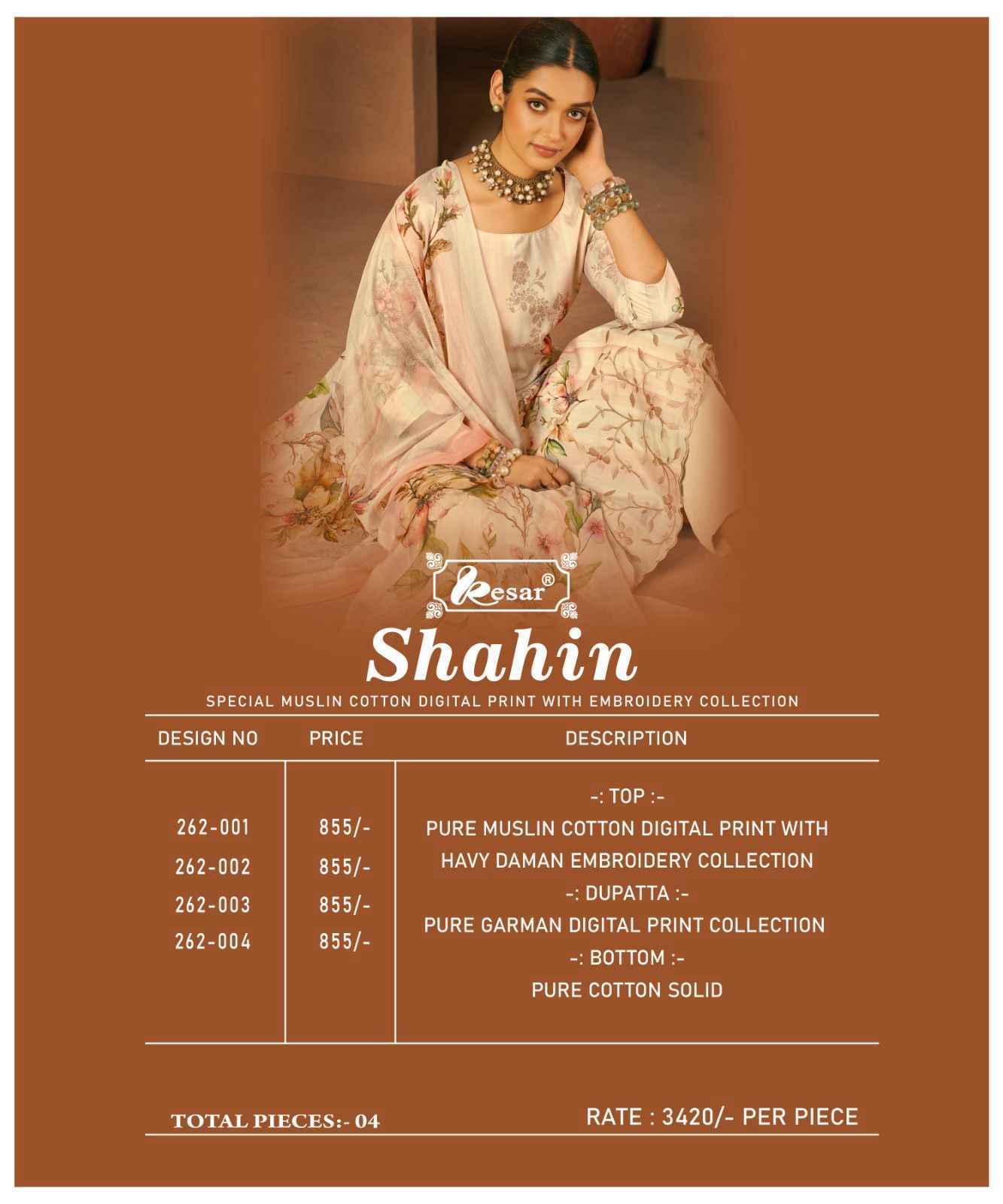 Kesar Shahin Musline Cotton Dress Material 4 pcs Catalogue