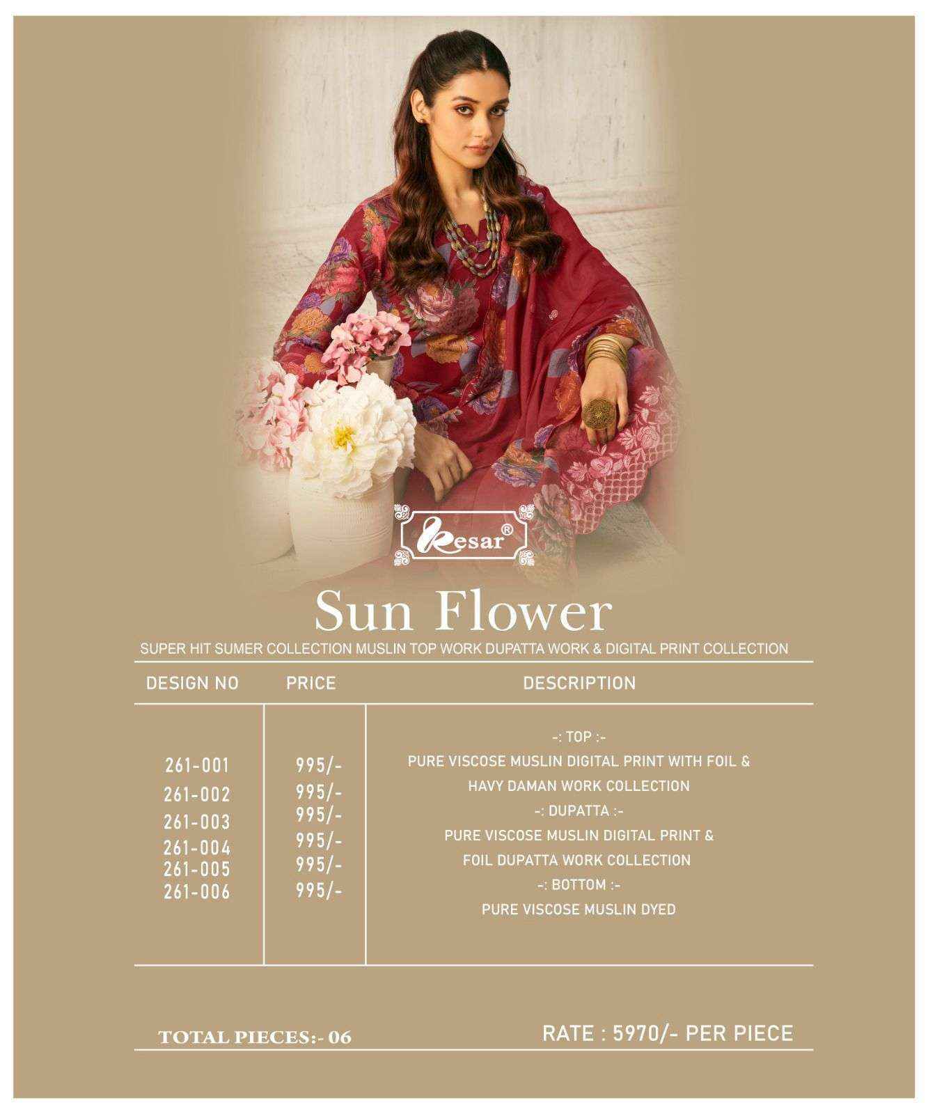 Kesar Sunflower Viscouse Musline Dress Material 6 pcs Catalogue
