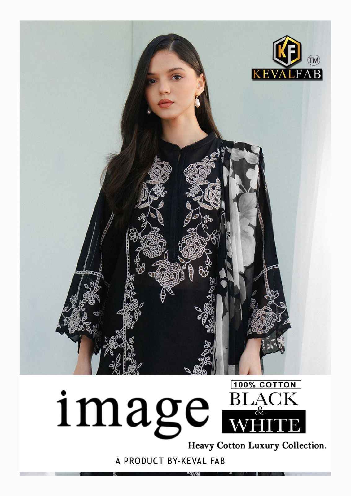 Keval Fab Image Black & White Cotton Dress Material 6 pcs Catalogue