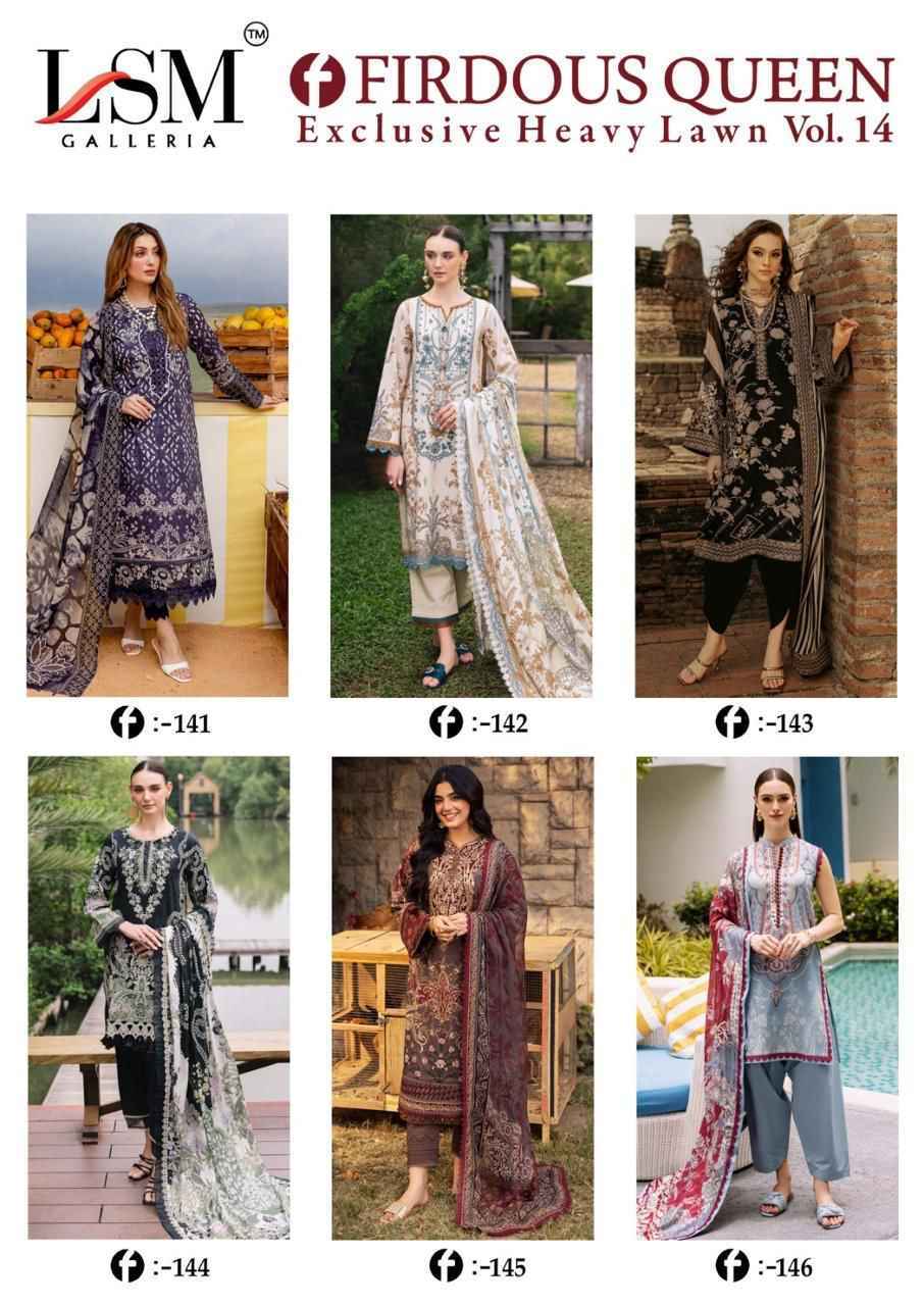 LSM Galleria Firdous Queen Lawn Vol 14 Lawn Cotton Dress Material 6 pcs Catalogue