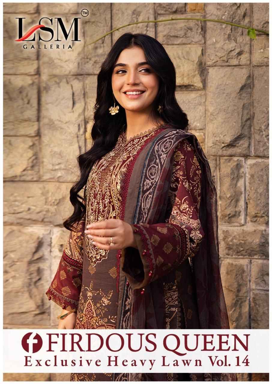 LSM Galleria Firdous Queen Lawn Vol 14 Lawn Cotton Dress Material 6 pcs Catalogue