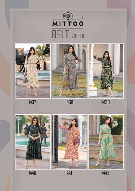 Mittoo Belt Vol 20 Rayon Kurti 6 pcs Catalogue