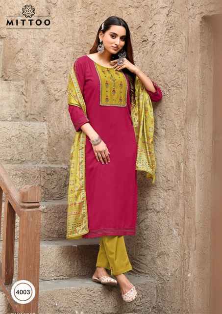 Mittoo Chand Viscouse Rayon Readymade Suit (6 pcs Catalogue)