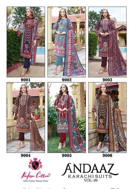 Nafisa Cotton Andaaz Karachi Suits Vol 9 Cotton Dress Material 6 pcs Catalogue