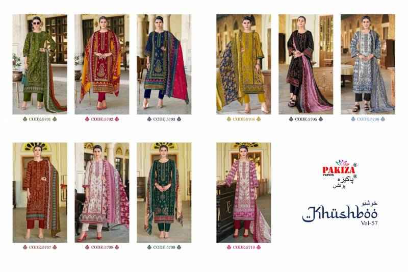 Pakiza Prints Khusboo Vol-57 Lawn Dress Material (10 pcs Catalogue)
