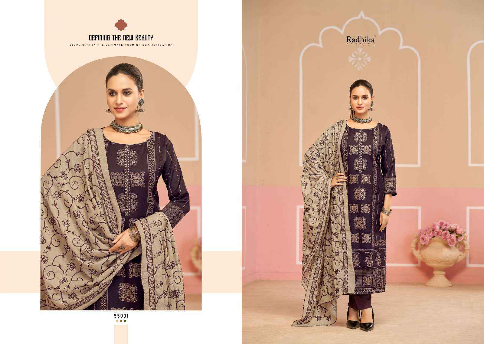Radhika Fashion Azara Black Cherry Cotton Dress Material (4 pcs Catalogue)