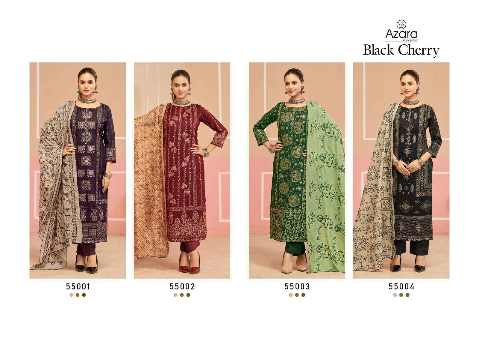 Radhika Fashion Azara Black Cherry Cotton Dress Material (4 pcs Catalogue)