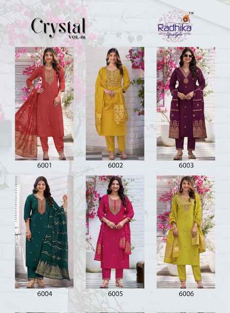 Radhika Lifestyle Crystal Vol-6 Roman Silk Readymade Suit (6 pcs Catalogue)
