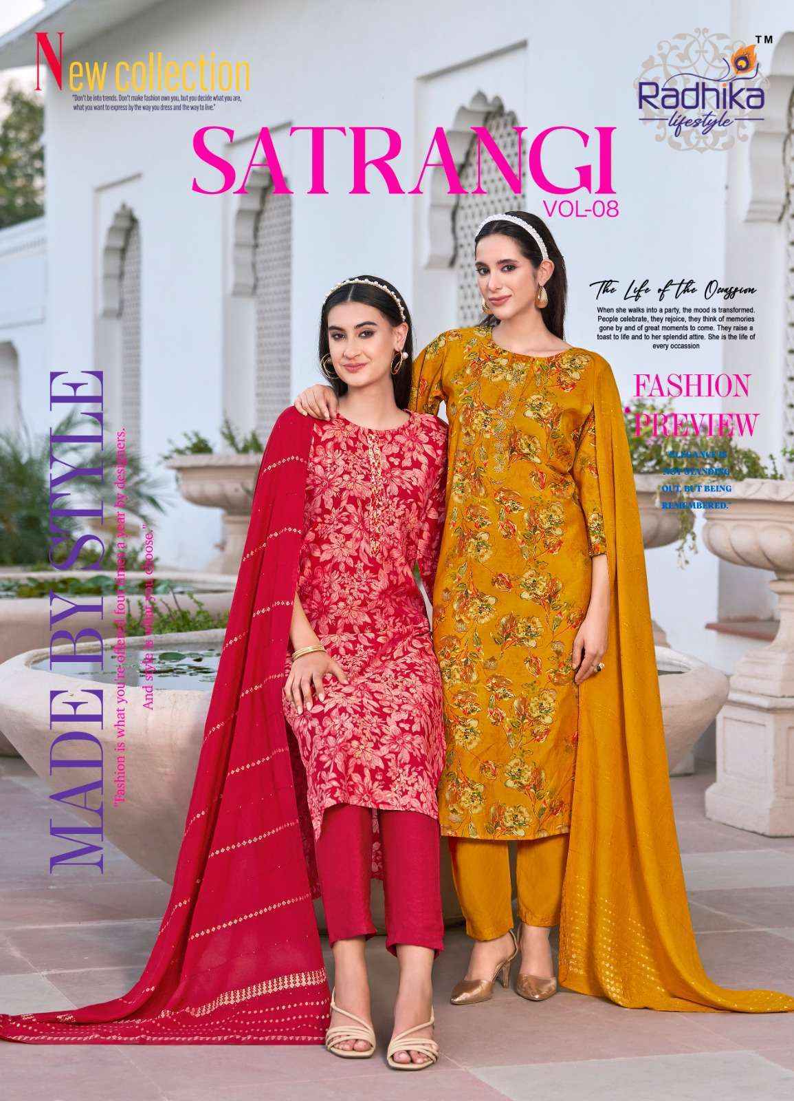 Radhika Lifestyle Satrangi Vol 8 Chanderi Kurti Combo 6 pcs Catalogue
