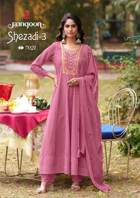 Rangoon Sehzadi Vol 3 Schiffli Georgette Kurti Combo 4 pcs Catalogue