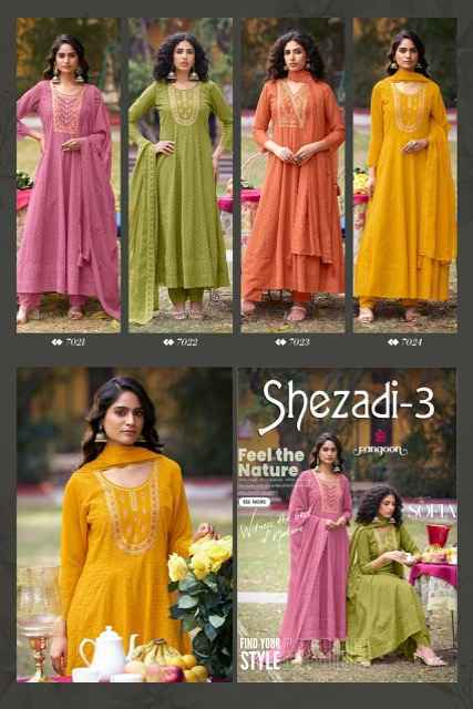 Rangoon Sehzadi Vol 3 Schiffli Georgette Kurti Combo 4 pcs Catalogue