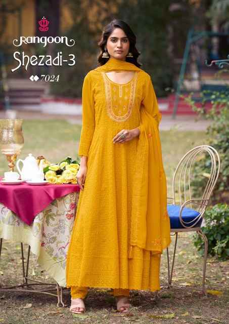 Rangoon Sehzadi Vol 3 Schiffli Georgette Kurti Combo 4 pcs Catalogue