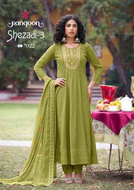 Rangoon Sehzadi Vol 3 Schiffli Georgette Kurti Combo 4 pcs Catalogue