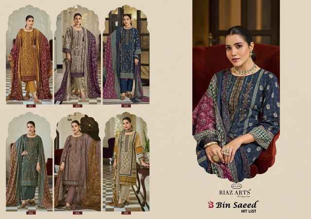 Riaz Arts Bin Saeed Hit List Cotton Dress Material 6 pcs Catalogue