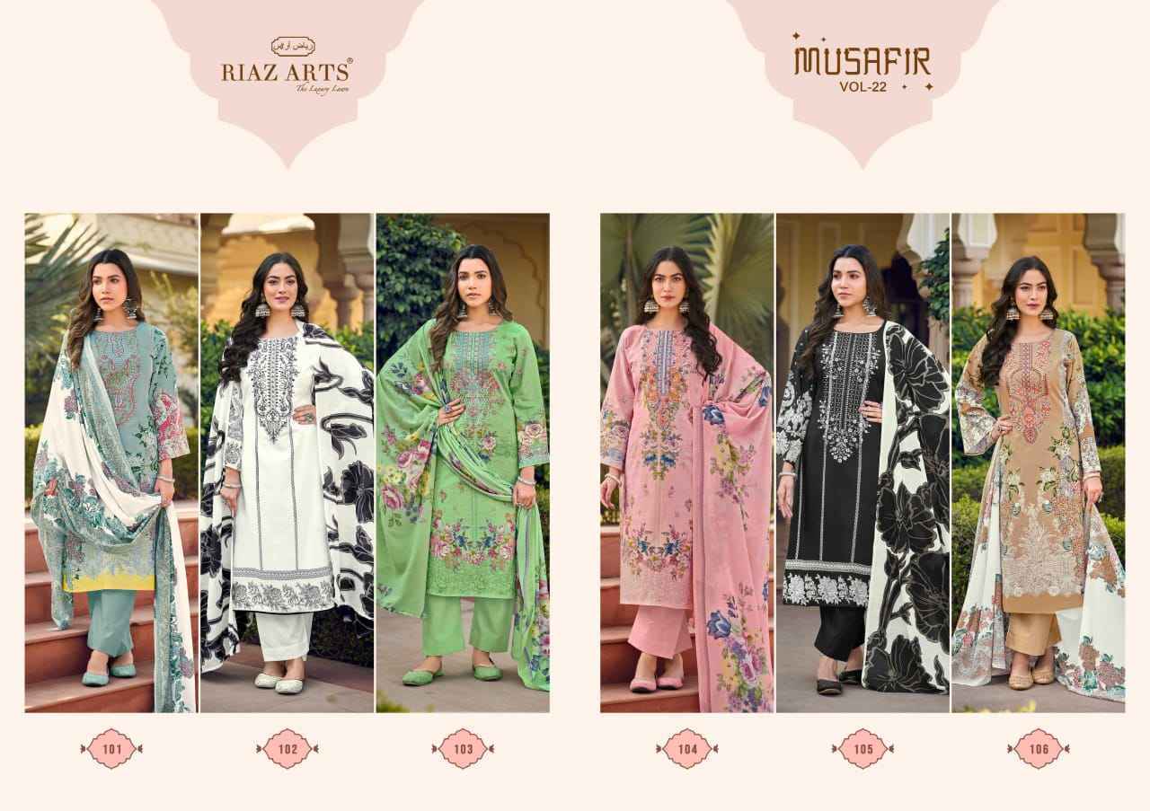 Riaz Arts Musafir Vol 22 Lawn Cotton Dress Material 6 pcs Catalogue