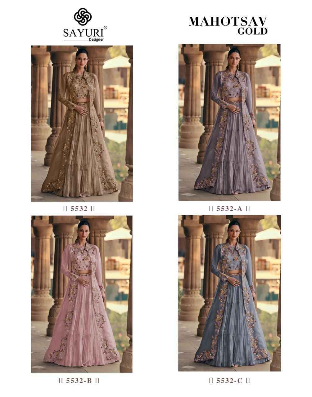 Sayuri Designer Mahotsav Gold Readymade Chinon Silk Dress 4 pcs Catalogue