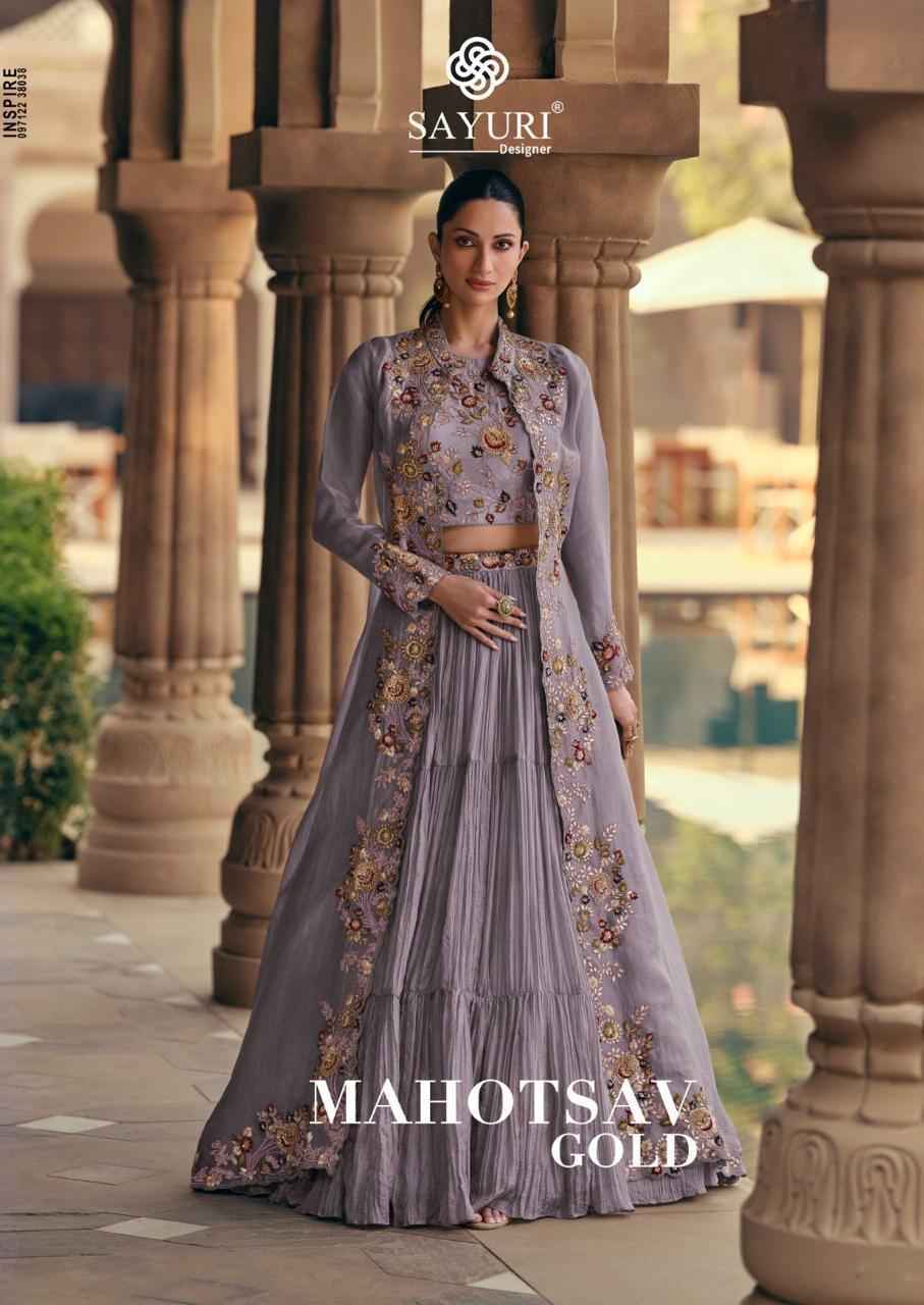 Sayuri Designer Mahotsav Gold Readymade Chinon Silk Dress 4 pcs Catalogue