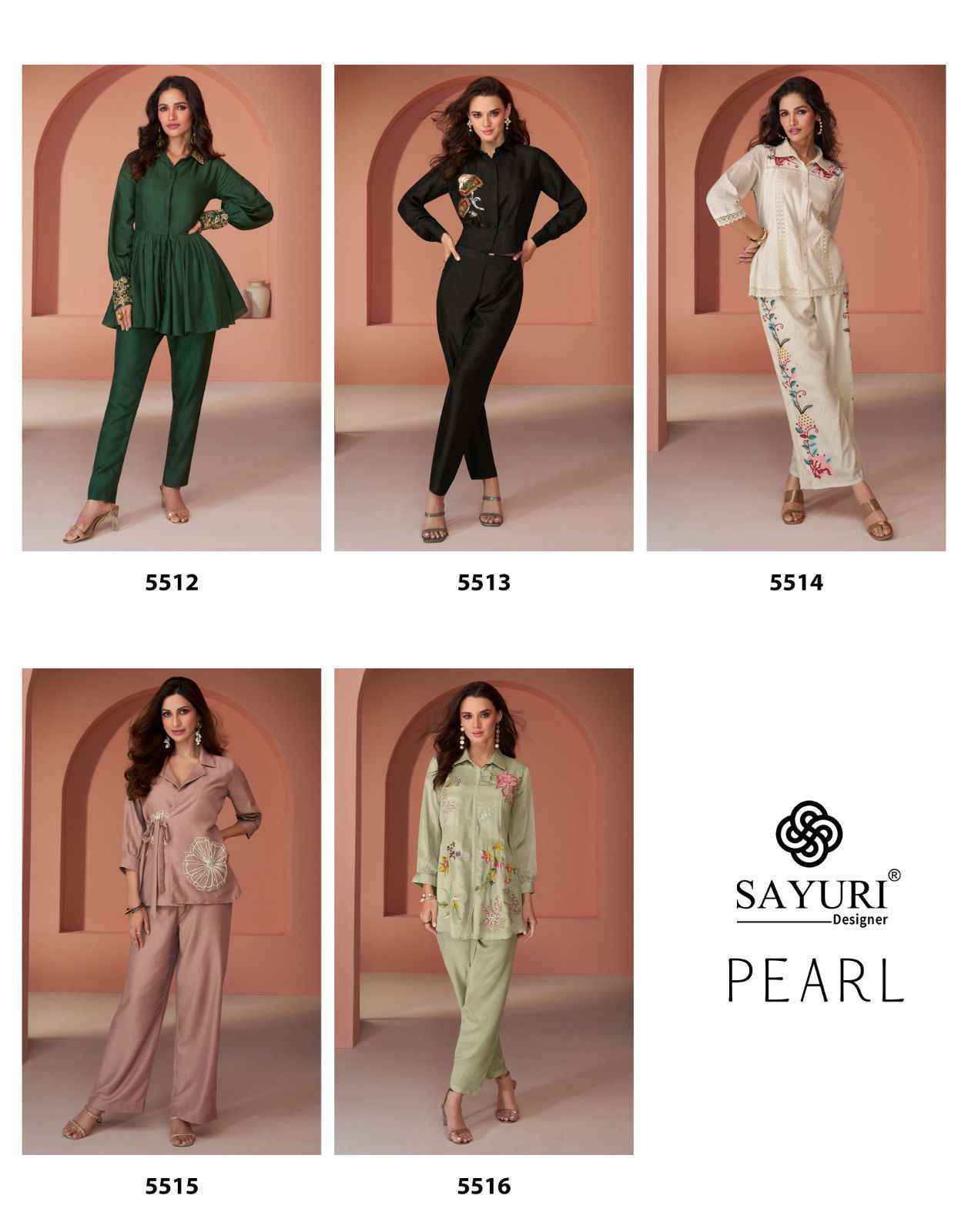 Sayuri Designer Pearl Silk Co Ord Set (5 pcs Catalogue)