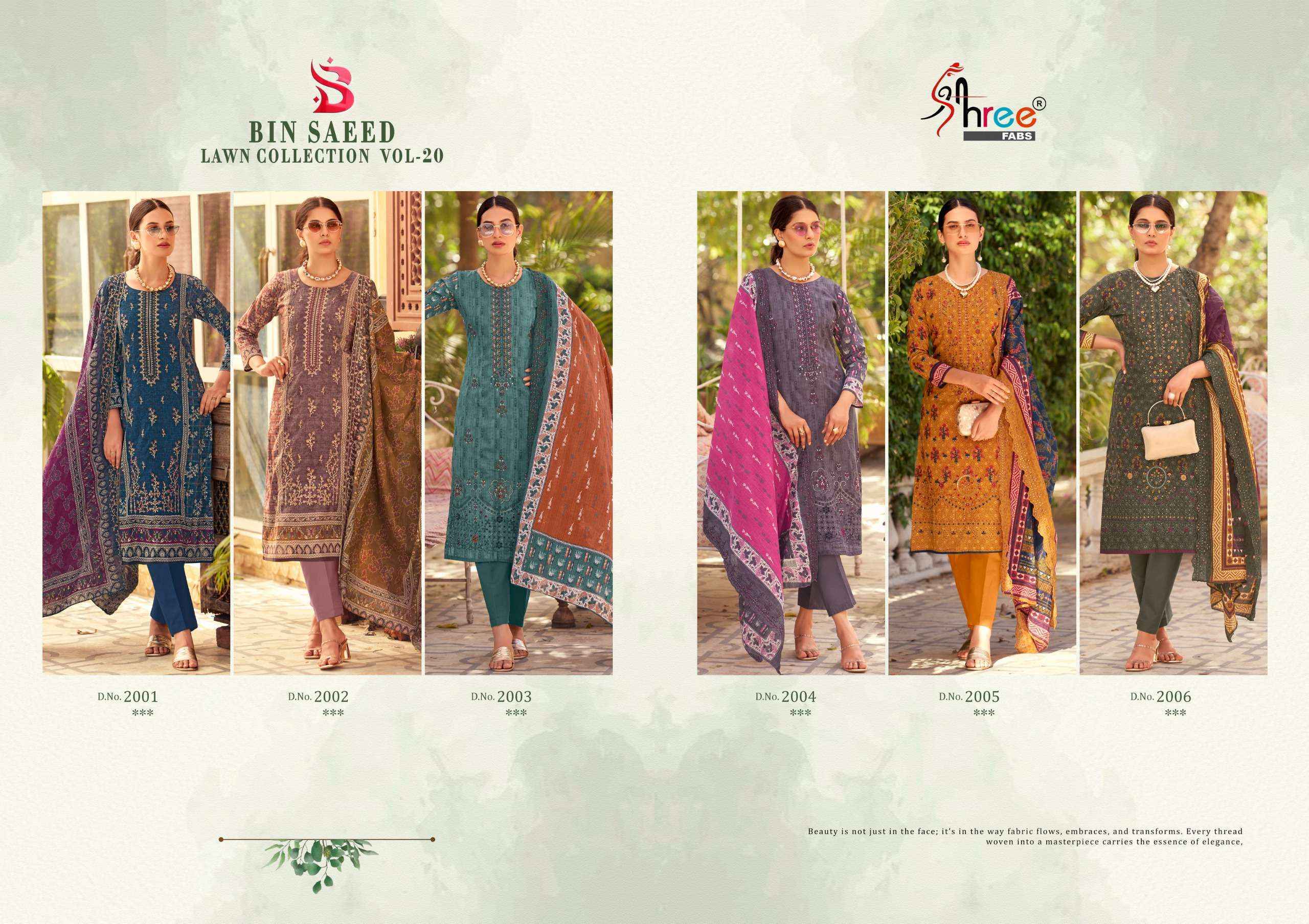 Shree Fabs Bin Saeed Lawn Collection Vol-20 Cotton Dress Material (6 pcs Catalogue)