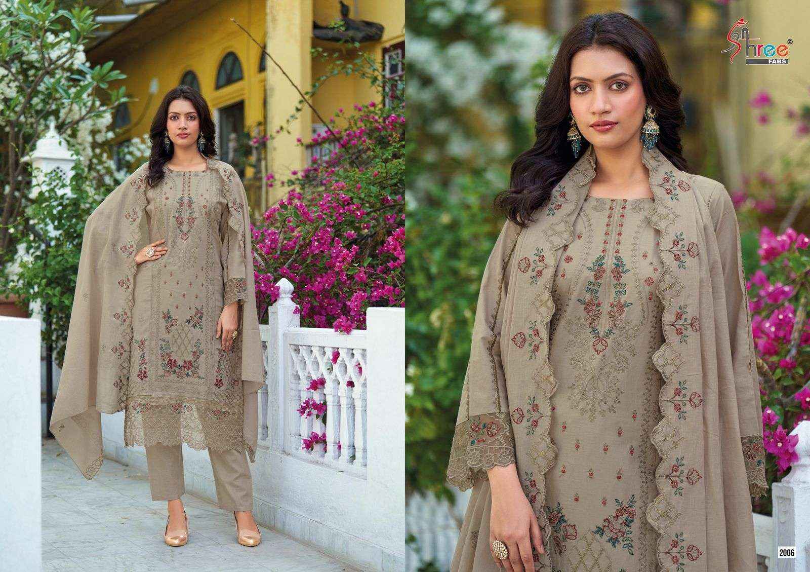 Shree Fabs Tasrif Premium Embroidered Lawn Dupatta Lawn Cotton Dress Material 6 pcs Catalogue