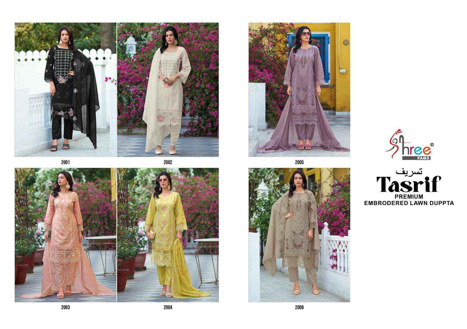 Shree Fabs Tasrif Premium Embroidered Lawn Dupatta Lawn Cotton Dress Material 6 pcs Catalogue