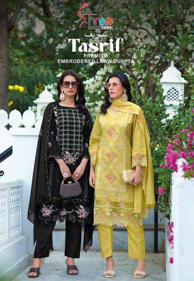 Shree Fabs Tasrif Premium Embroidered Lawn Dupatta Lawn Cotton Dress Material 6 pcs Catalogue
