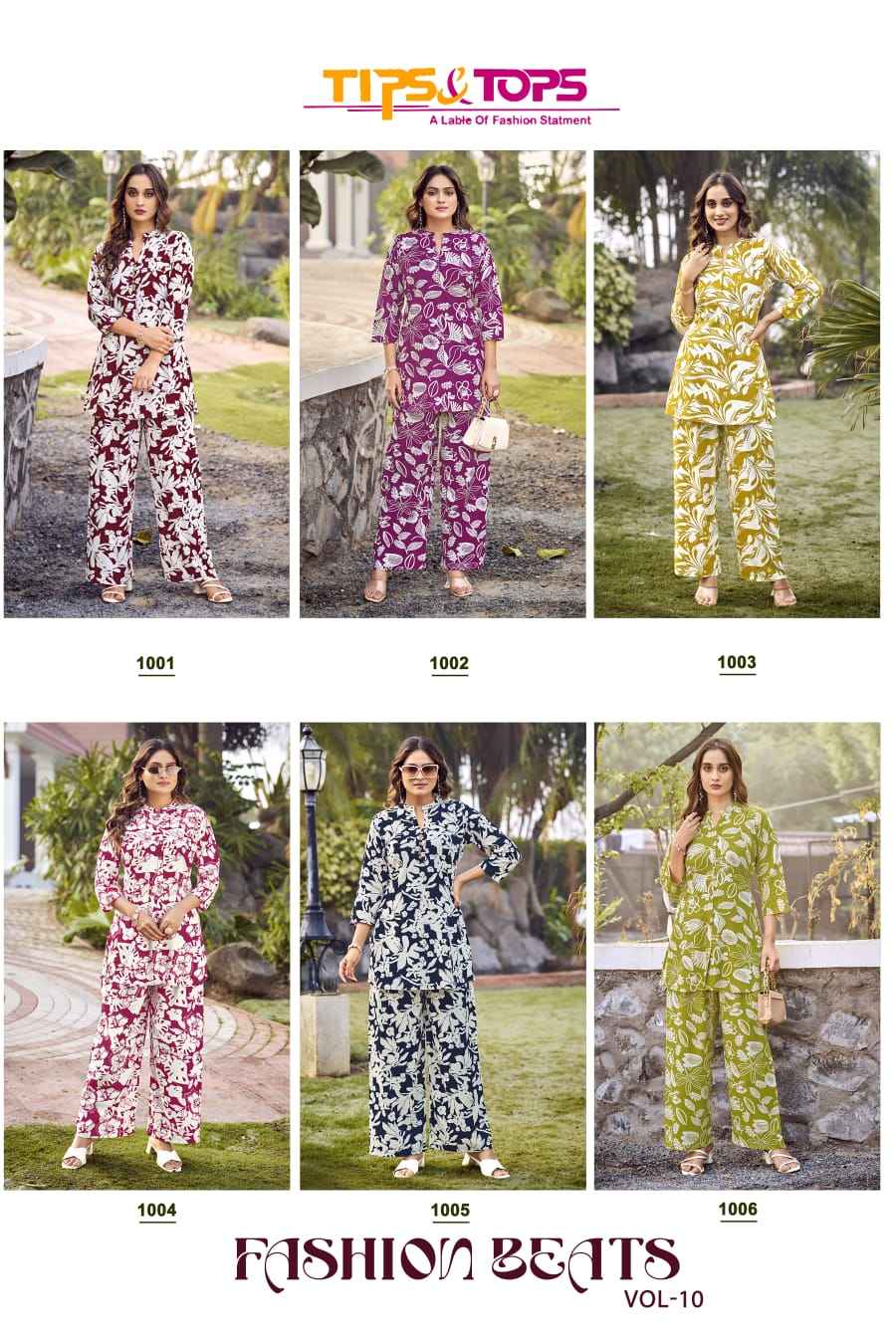 Tips & Tops Fashion Beats Vol-10 Reyon Co ord Set (6 pcs Catalogue)