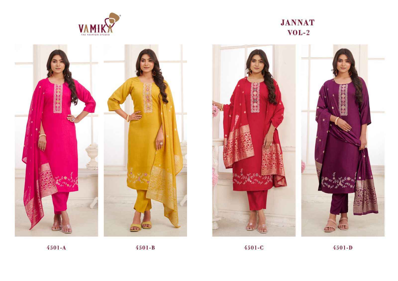 Vamika Jannat Vol 2 Viscos Vertican Silk Kurti Combo 4 pcs Catalogue