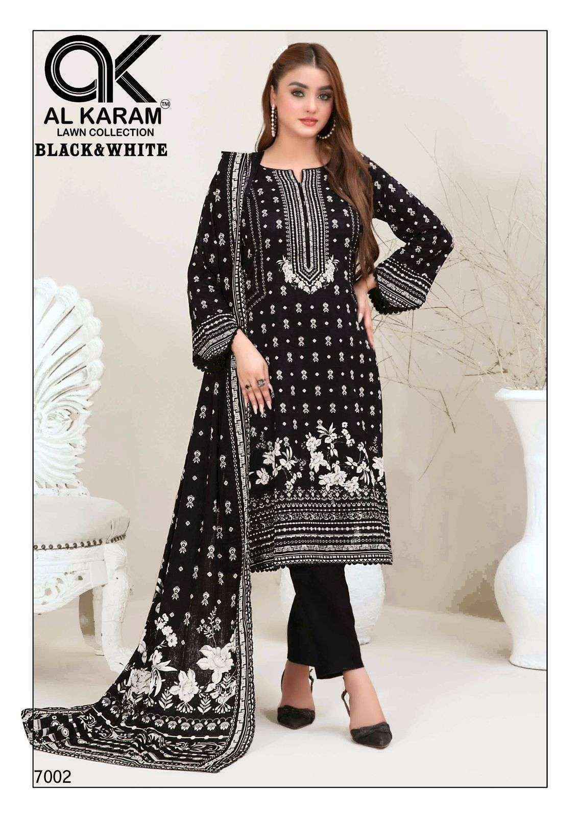 Al Karam Black And White Vol-7 Lawn Cotton Dress Material (6 pcs Catalogue)