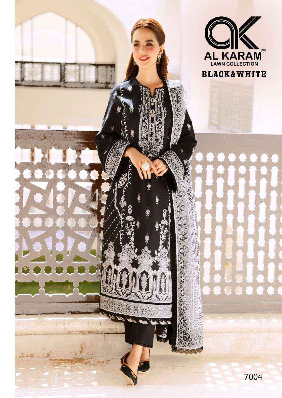 Al Karam Black And White Vol-7 Lawn Cotton Dress Material (6 pcs Catalogue)