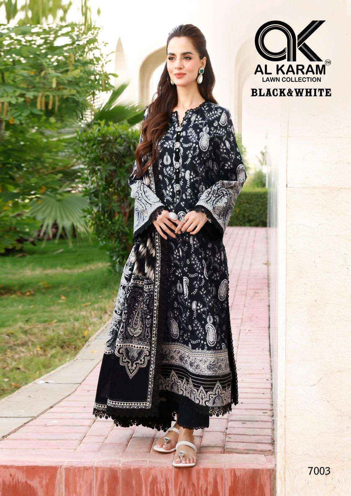 Al Karam Black And White Vol-7 Lawn Cotton Dress Material (6 pcs Catalogue)