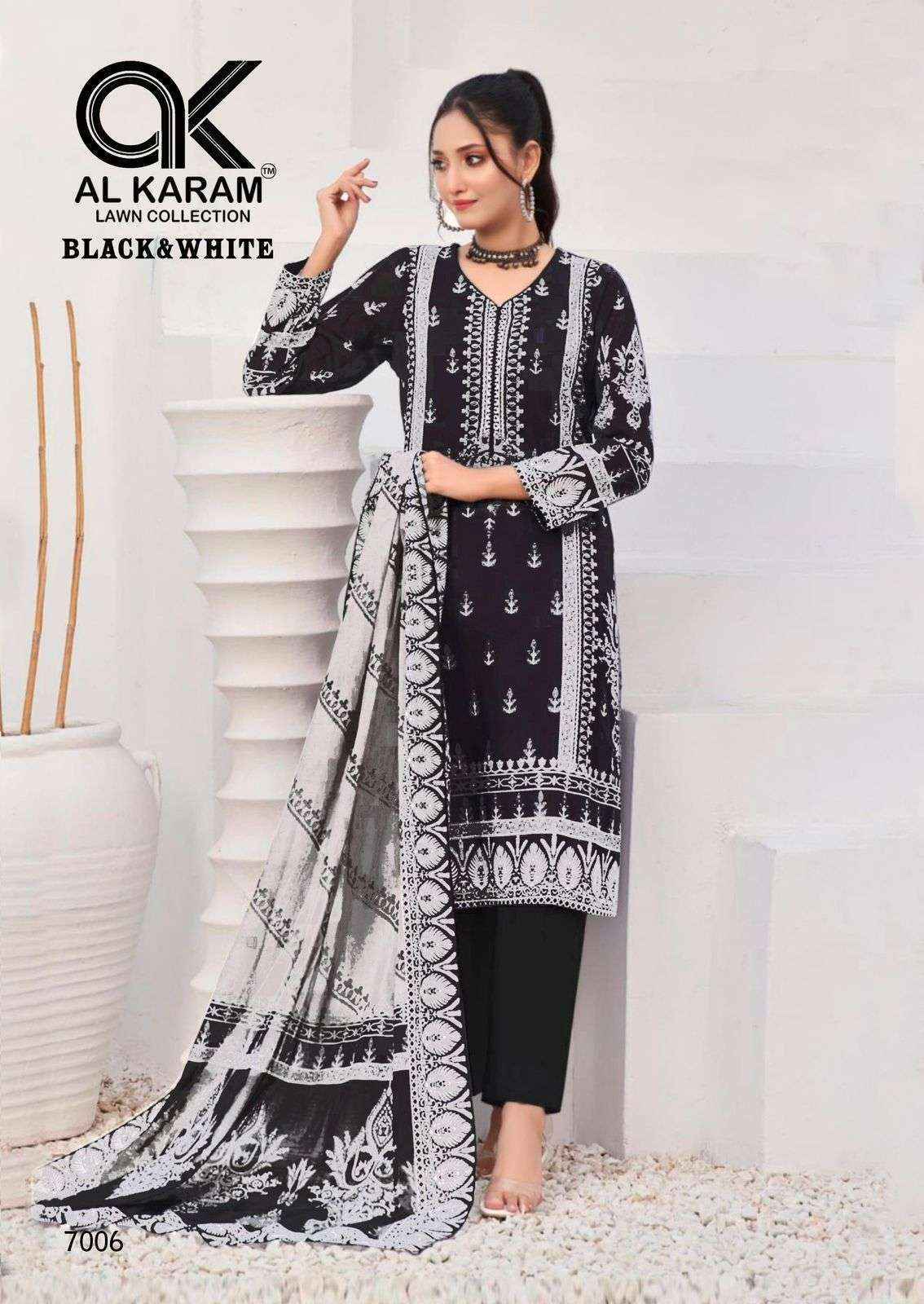 Al Karam Black And White Vol-7 Lawn Cotton Dress Material (6 pcs Catalogue)