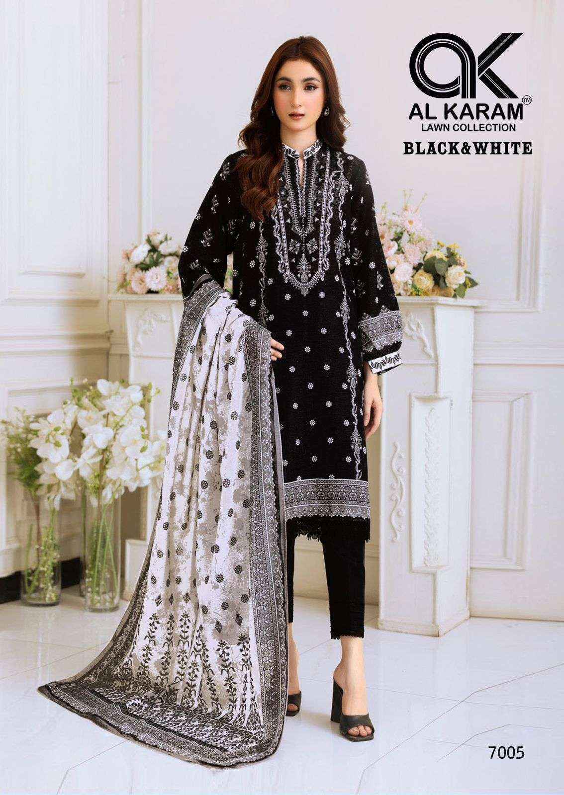 Al Karam Black And White Vol-7 Lawn Cotton Dress Material (6 pcs Catalogue)