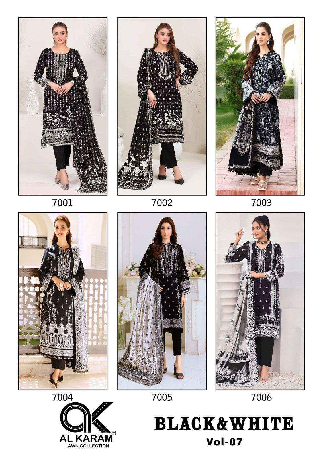 Al Karam Black And White Vol-7 Lawn Cotton Dress Material (6 pcs Catalogue)
