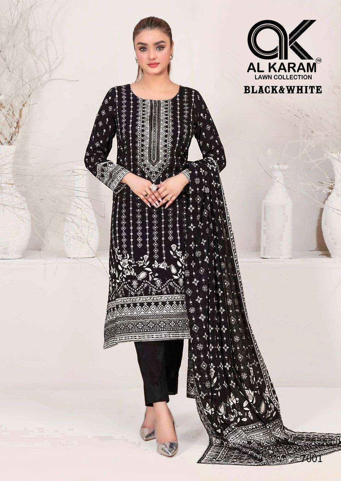 Al Karam Black And White Vol-7 Lawn Cotton Dress Material (6 pcs Catalogue)