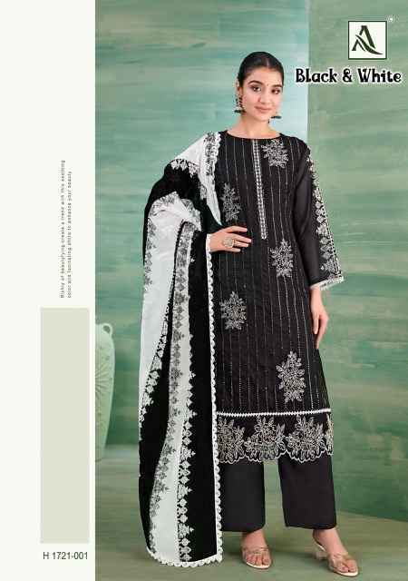 Alok Black & White Organza Dress Material (2 pcs Catalogue)
