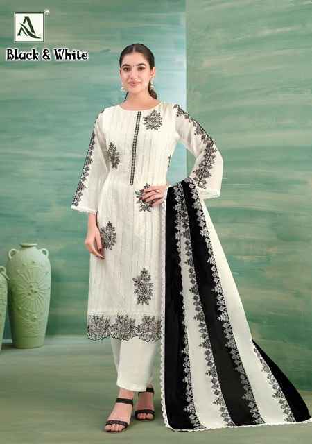 Alok Black & White Organza Dress Material (2 pcs Catalogue)