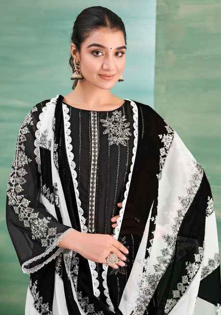 Alok Black & White Organza Dress Material (2 pcs Catalogue)