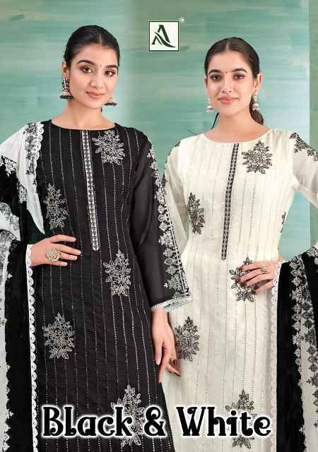 Alok Black & White Organza Dress Material (2 pcs Catalogue)
