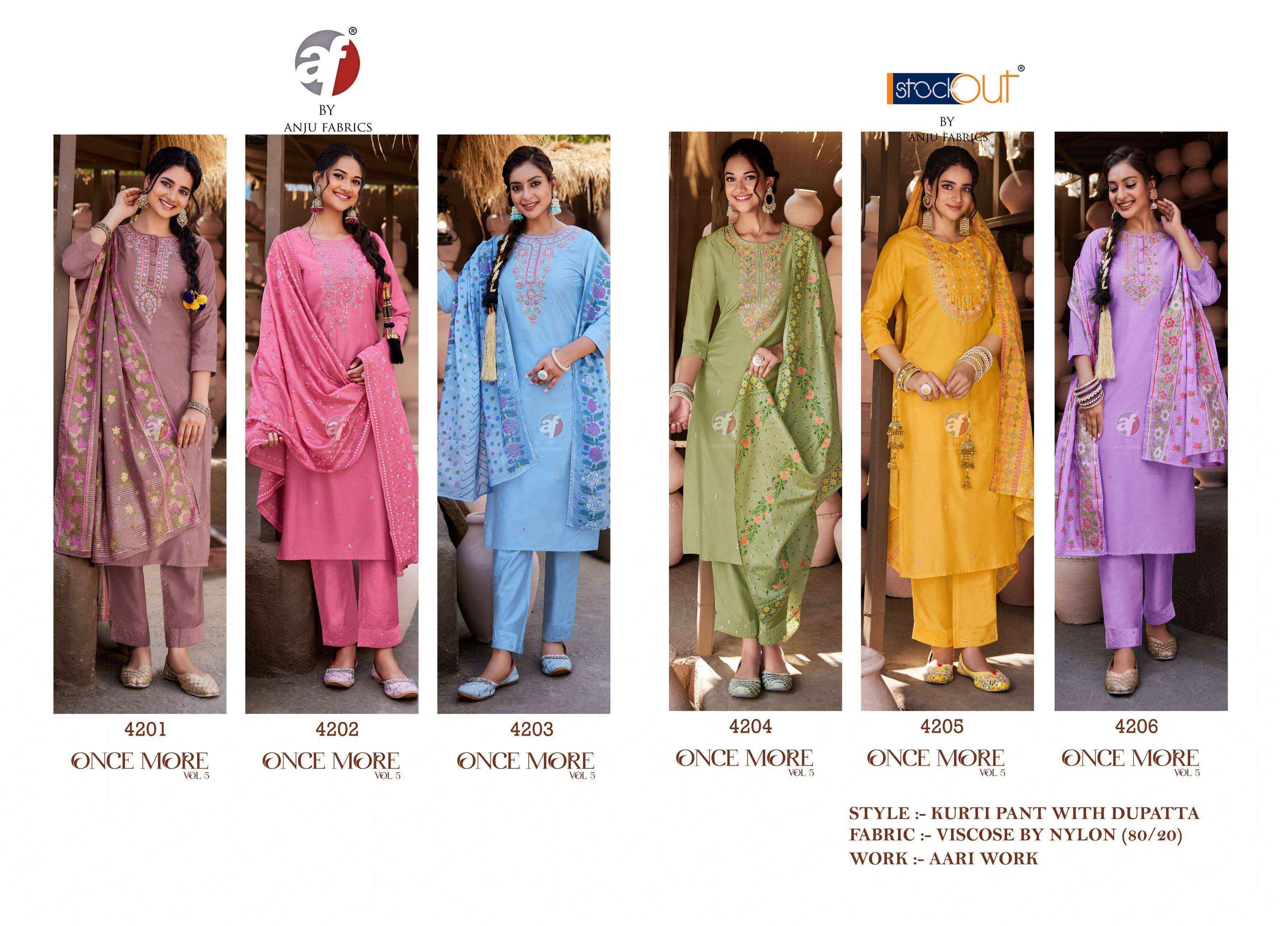 Anju Fabrics Once More Vol-5 Viscose Readymade Suit (6 pcs Catalogue)