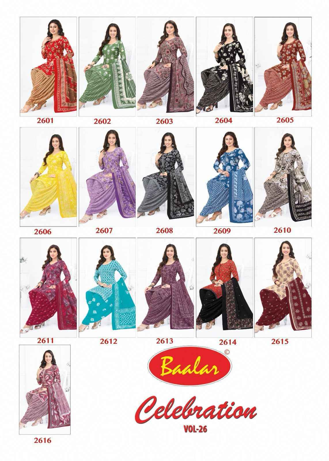 Baalar Celebration Vol 26 Cotton Dress Material 16 pcs Catalogue