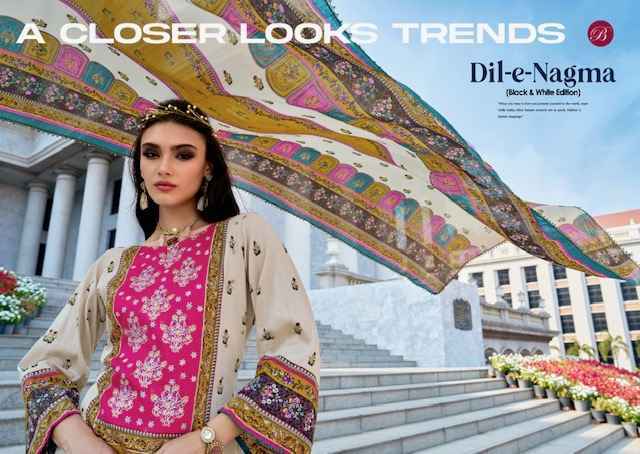 Belliza Dil-E-Nagma Black & White Edition Jam Cotton Dress Material (2 pcs Catalogue)