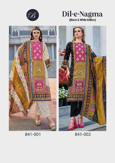 Belliza Dil-E-Nagma Black & White Edition Jam Cotton Dress Material (2 pcs Catalogue)